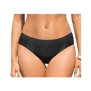 Bikini Bottom Low Rise Full Coverage‎ Black Knit Ruched Bathing Suit Swim Bottom